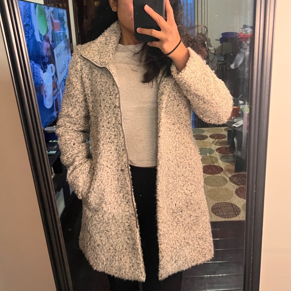 LOFT Cream and Gray Teddy Jacket Petite XS